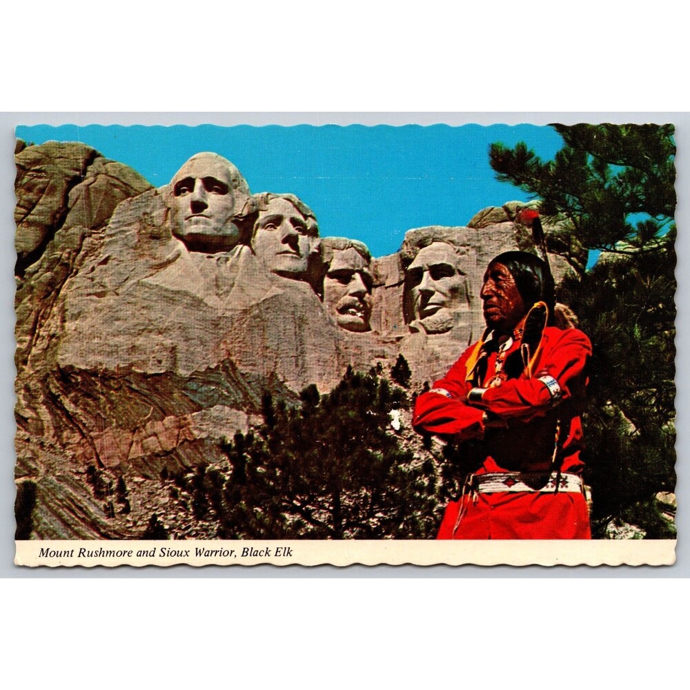 Postcard South Dakota Mount Rushmore Sioux Warrior Black Elk VTG Unposted c1970s
